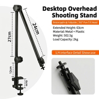 Support de caméra de bureau en alliage d'aluminium à 3 sections avec vis de montage 1/4 "-20, bras de caméra pliable multifonctionnel pour diffusion en direct