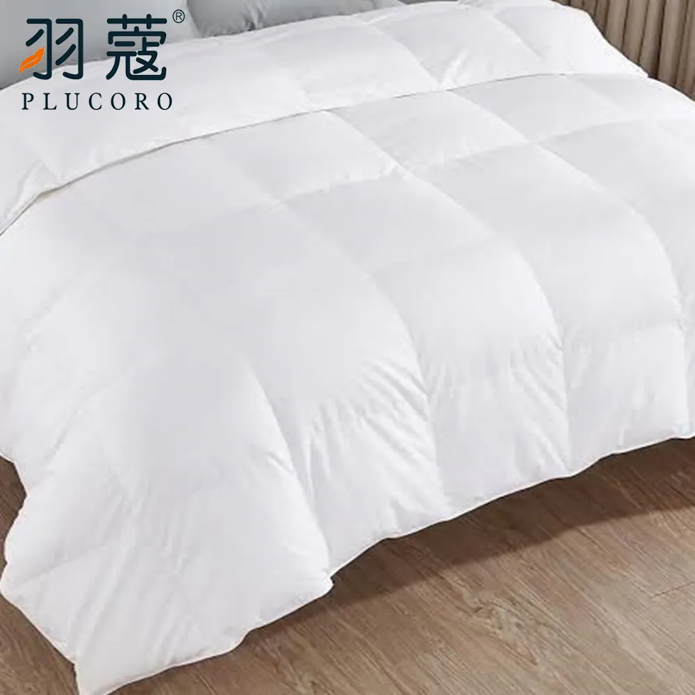 Wholesale Hotel White Plain Goose Feather Quilt Bed Duvet Set