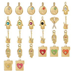 D621 Breloques vintage en forme de main, d'œil porte-bonheur et de cœur, thème <span class=keywords><strong>guitare</strong></span>, pour l'été et la plage, en acier inoxydable inaltérable, bijoux DIY en zircon - Product Image 5