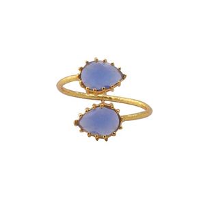 Bague réglable faite à la main pour les femmes élégant bleu calcédoine or Rose broche réglage élégant mode fiançailles principalement en laiton - Product Image 1