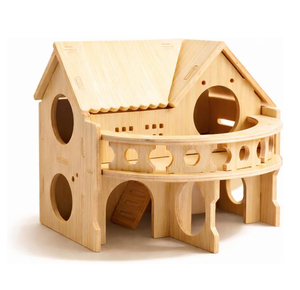 Grande maisonnette <span class=keywords><strong>en</strong></span> bois pour hamsters, à double étage, style forêt, pour hamsters nains, souris, gerbilles, rats, petits animaux, taille compacte - Product Image 1