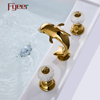 Fyeer Robinet de lavabo en laiton massif Dolphin doré répandu Noyau de valve en céramique avec poignée en cristal