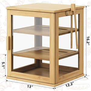 Boîte à pain en bambou pour coin de cuisine, rangement sur comptoir avec panneau acrylique et porte magnétique, grande capacité, double couche - Product Image 2