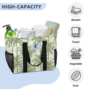 Fashion Palm Tree Print Grocery <b>Bags</b> Reusable <b>Beach</b> Tote <b>Bag</b> Top Handle <b>Foldable</b> Custom Printed Shopping <b>Bag</b> with Pockets - Product Image 3