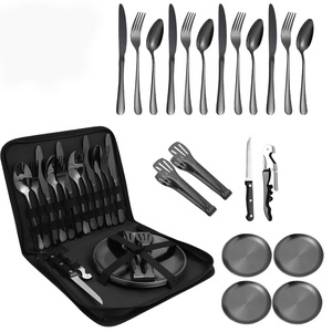 Draagbare Opvouwbare Gevulde Roestvrijstalen Outdoor Servieset Met Mes Vork Lepel En Bord Voor Kamperen En Picknicks - Product Image 5