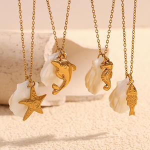 Eresi สร้อยคอปลาดาวชายหาดยูโรและอเมริกันสแตนเลสชุบทอง18K จี้เปลือกหอยสร้อยคอ DIY - Product Image 6