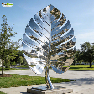 Escultura de Metal de arte público al aire libre, estatua de jardín moderna, escultura de acero inoxidable de hoja - Product Image 6