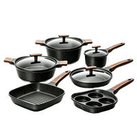 Ensemble de casseroles et poêles en aluminium granité antiadhésif avec poignées en bois, compatible induction, plusieurs tailles