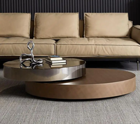 Table basse ronde à bout réglable Meubles en acier inoxydable Double table basse rotative moderne de luxe en laiton pour le salon