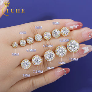 Boucles d'Oreilles Clous de Joaillerie Fine de Luxe pour Hommes, en <span class=keywords><strong>Argent</strong></span> Sterling <span class=keywords><strong>925</strong></span> Plaqué Or, Fermoir à Vis, Ornées de Diamants Moissanite VVS Givrés et Halo - Product Image 1