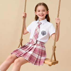 Set Uniforme Scolastica per Ragazze delle Scuole Elementari, Gonna Plissettata a Quadri Stile JK e Britannico con Camicia a Maniche Corte/Lunghe per Tutte le Stagioni - Product Image 4