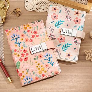 Carnet créatif à couverture rigide B6 avec serrure à code colorée de qualité supérieure, motif floral, idéal pour étudiants, cadeau, vente en gros - Product Image 2