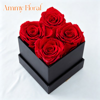 AM-PFC01 Ammy Roses éternelles en boîte carrée noire, cadeaux de roses éternelles, boîte cadeau pour la Saint-Valentin, cadeaux de Noël, décoration de la maison