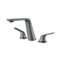 Robinet mitigeur de lavabo moderne et contemporain à 3 trous, à poser sur le comptoir, en laiton gris anthracite avec valve en céramique, pour salles de bain de villas et hôtels