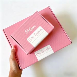 EleQueen <b>Pink</b> Corrugated Mailer <b>Boxes</b> Rectangle Shape UV Printed Custom Logo High-End <b>Gift</b> Craft Packaging - Product Image 1