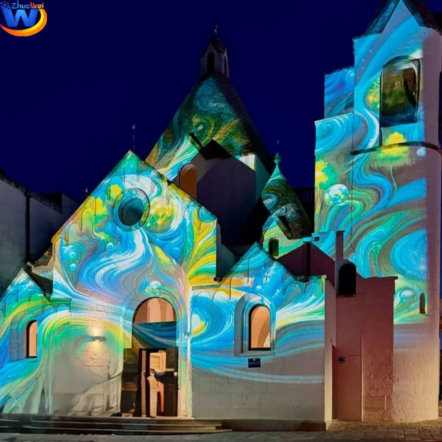 ZHUOWEI 3D Building Projection Mapping Night Show, Outdoor Holographic Facade System for Theme Park Events