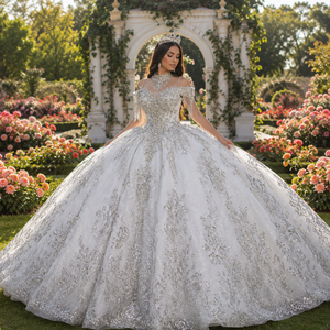 Vestido de Novia de Gala Mc039 con Cristales Brillantes, Bordados Deslumbrantes y Cola Capilla, Largo hasta el Suelo, 100% Exquisito - Product Image 1
