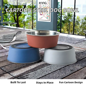 Wholesale Fashion New Stainless Steel Dog Bowl Cartoon Print Single Bowl Rubber Non Slip Waterproof IPx6 Resistant Small Animals - Product Image 2