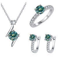 Conjunto de Joyería de Moissanita Certificada GRA, Plata de Ley 925, Anillo de Boda para Mujer, Pendientes, Collar de Cadena con Dijes de Moda