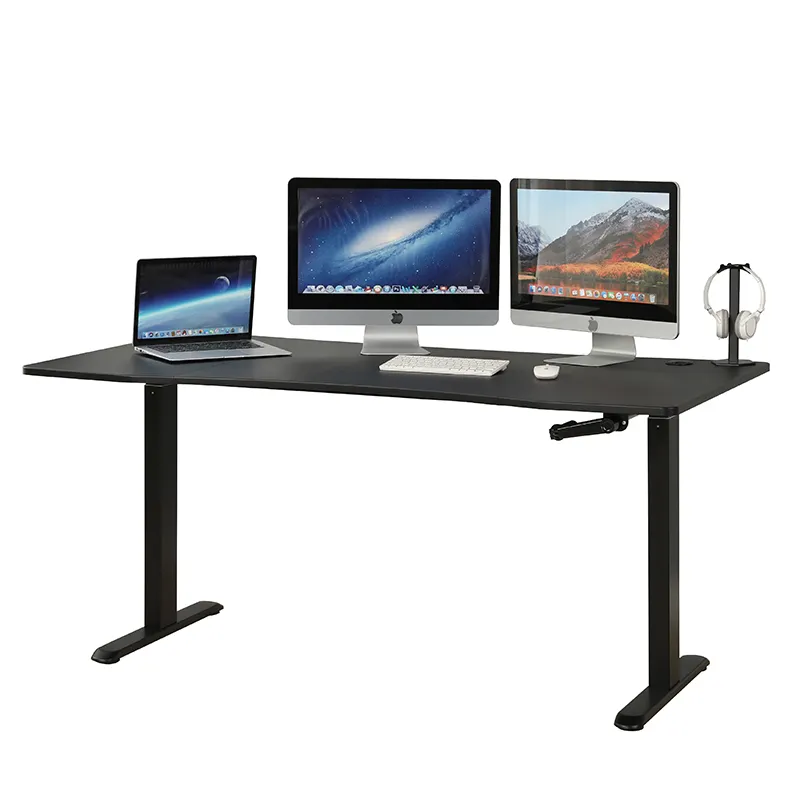 Manual Hand Crank Height Adjustable Lifting Folding Frame Office Work Computer Standing Desk With MDF Large Desktop