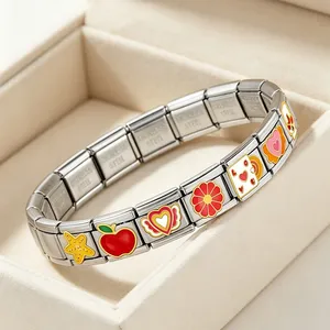 Bracciale Trendy da 9 mm con Charm Colorati Italiani, in Acciaio Inossidabile, per Creazione Gioielli Fai da Te: Gatto Fantasma, Stella Marina, Scatola di Latte, Fiore, Gelato - Product Image 2