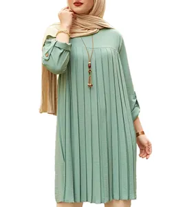 Абайя плиссированная мусульманская разноцветная Повседневная Туника Фея 5XL большого размера baju мусульманская деваса с длинным рукавом Топы мусульманская блузка