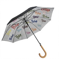 Parapluie droit double couche à 8 baleines en gros, parapluie promotionnel personnalisé avec logo coloré imprimé et poignée en bois courbée