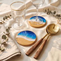 Ensemble de dessous-de-verre et tapis en bambou écologiques faits à la main, motif vague océanique, pour la décoration de la maison, la cuisine, ou comme cadeau