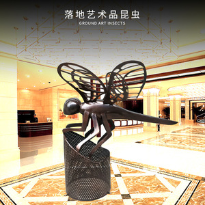 Escultura de libélula de hierro y bronce, arte abstracto, decoración para el hogar, sala de estar, adorno para el suelo, 800 mm, estilo A - Product Image 5