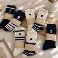 Chaussettes ras du cou rayées personnalisées en coton doux, tricot côtelé, mini-broderie, motifs variés, pour femme, usage quotidien décontracté