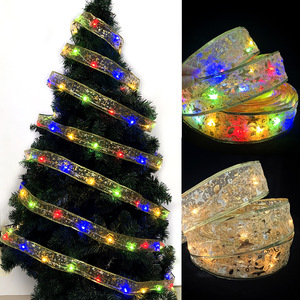 2024 Nova Fita De Natal com Luz LED Luzes De Natal Decoração Xmas <span class=keywords><strong>Gold</strong></span> Stamp <span class=keywords><strong>Ribbon</strong></span> <span class=keywords><strong>Christmas</strong></span> <span class=keywords><strong>Tree</strong></span> <span class=keywords><strong>Ribbon</strong></span> Ornament - Product Image 2