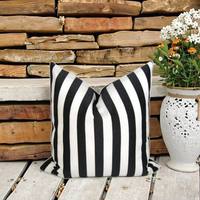 Housse de coussin moderne de luxe en lin tricoté imperméable ignifuge noir blanc rayure fermeture éclair brodé à la main patch tissé maison