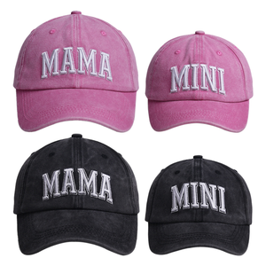 หมวกเบสบอลปักลาย MAMA & MINI 2 ชิ้น แบบวินเทจ ผ้าฝ้ายฟอก ปรับขนาดได้ สำหรับทุกเพศ - Product Image 2