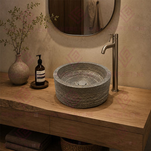 <span class=keywords><strong>Lavabo</strong></span> Redondo de Travertino Plateado Sólido de Alta Calidad Estilo Wabi-Sabi, <span class=keywords><strong>Lavabo</strong></span> de Piedra Natural para Decoración de Baños de Hoteles y Villas - Product Image 6