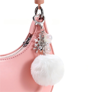 Bonita piel esponjosa copo de nieve sombrero de Navidad campana bola peluda esmalte llavero para mujeres niñas bolso decoración bolsa colgante regalo - Product Image 4