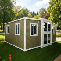 FLKT Villa préfabriquée de luxe avec revêtement imitation bois, maison conteneur moderne extensible de 40 pieds, chambre modulaire écologique