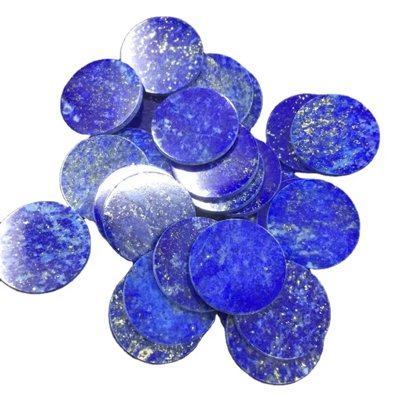 Batu Permata Kristal Lapis Lazuli Bentuk Bulat Cabochon Natural Lapis Disc Slice untuk Membuat Perhiasan