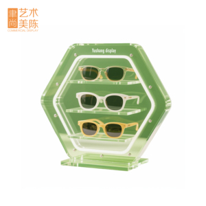 Yushang tùy chỉnh thiết kế ban đầu ba lớp màu xanh lá cây hình lục giác <span class=keywords><strong>Acrylic</strong></span> hiển thị đứng <span class=keywords><strong>Acrylic</strong></span> Bảng kính hiển thị đứng - Product Image 1