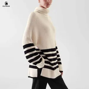 उच्च गर्दन स्वेटर जम्पर बुना हुआ कस्टम ओवरसाइज स्वेटर कछुए विंटेज महिलाओं के स्वेटर