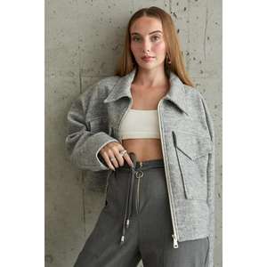 Veste en cachemire gris minimaliste à manches longues, tissée, pour femme, automne - Product Image 2