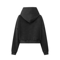 Sweat à capuche court vintage noir style rock, imprimé DTG Kornit, coupe oversize, effet délavé, streetwear