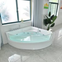 Baignoire autoportante de luxe en acrylique pour Spa, panneau en verre, baignoire de Massage, baignoire d'angle, bain à remous pour le trempage