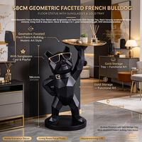 Statue de bouledogue français en résine avec lunettes de soleil, plateau doré géométrique pour la décoration d'entrée de maison ou de magasin