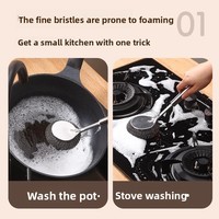 Brosse à récurer les casseroles en acier inoxydable à long manche, avec embout en silicone pratique pour nettoyer et laver les casseroles Hometeel Wire Ball