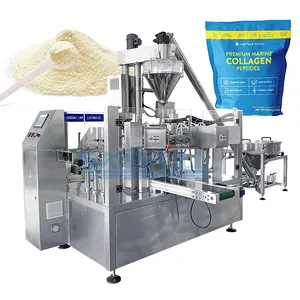 Automatic rotary powder milk doypack machine collagen peptides powder zipper bag packing machine