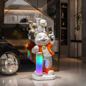 Figura Decorativa de Gato de la Fortuna Familiar, Altavoz Bluetooth con Micrófono para Sala de Estar, Entrada, Dormitorio, Decoración de Resina para el Hogar - Product Image 2