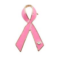 Broche en métal émaillé avec ruban rose et cœur, bijoux fantaisie en gros pour la sensibilisation au cancer du sein