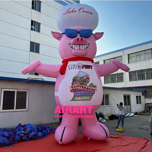 Balão inflável rosa com desenho de porco, 6m, alto, restaurante, para arte ao ar livre, com óculos de sol