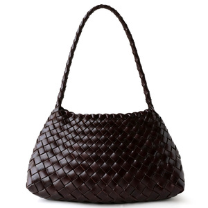 Sac panier vintage français en cuir pleine fleur tressé fait main de luxe, sac à main/épaule en cuir véritable, ouvert et minimaliste - Product Image 5