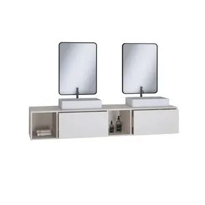 Ensemble de meubles de salle de douche flottante en aluminium 2 organisateurs de vanités pour personnes avec comptoir miroir armoire de salle de bain murale
